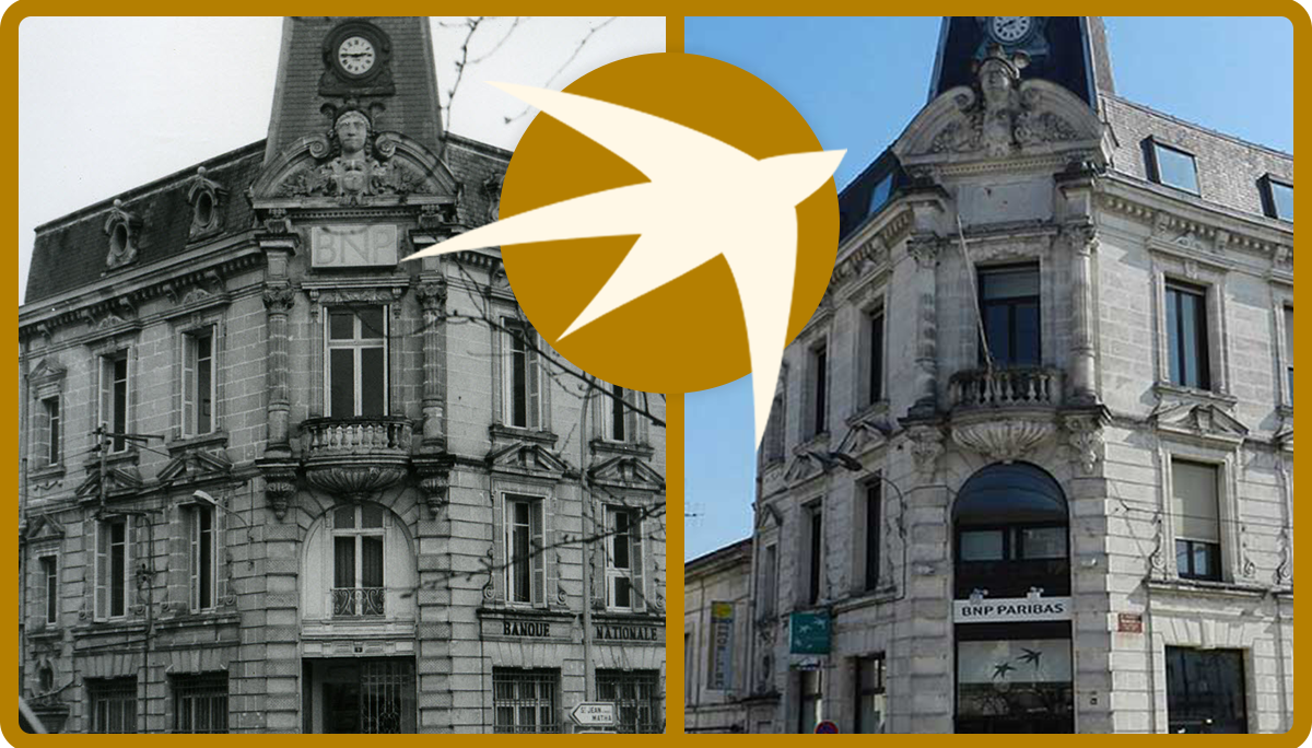 Agency façade in 1973 and 2017