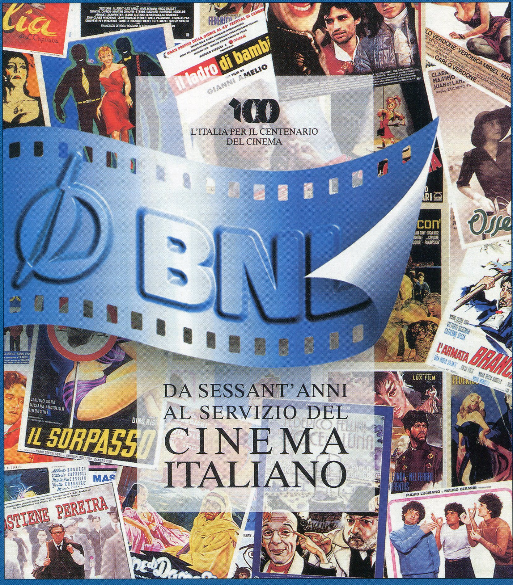 Affiche de la BNL où est inscrit "Depuis 60 ans au service du cinéma italien" - Archives historiques BNP Paribas