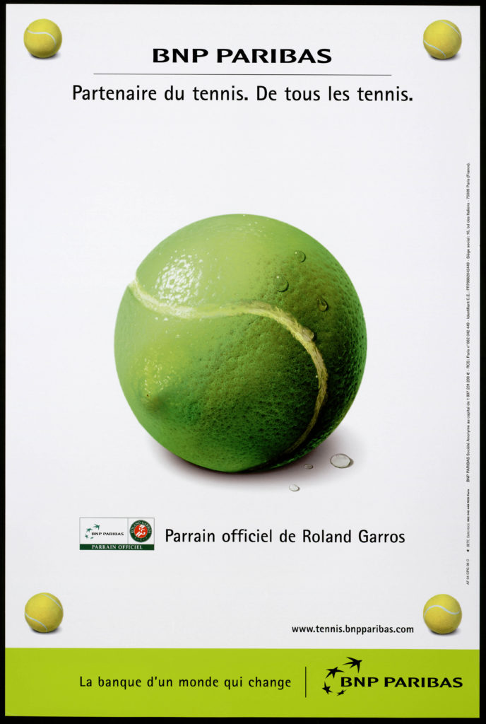 Affiche BNP Paribas partenaire du tennis. De tous les tennis. Parrain officiel de Roland Garros - Archives historiques BNP Paribas - Cote 2AF167