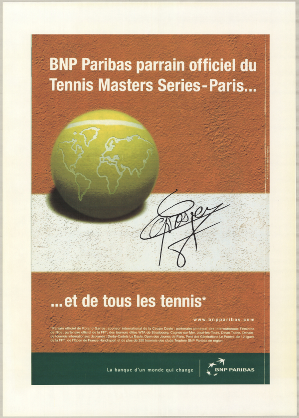 Affiche BNP Paribas parrain officiel du Masters Series-Paris ... & et de tous les tennis- Archives historiques BNP Paribas - Cote 3AF419
