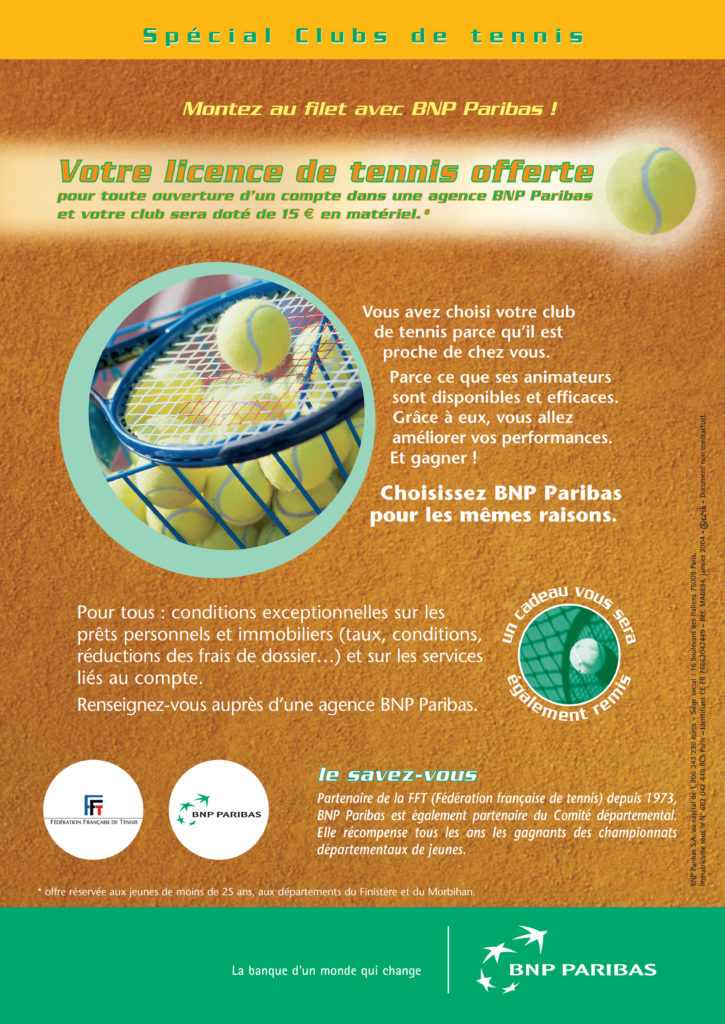 Affiche Spécial Clubs de tennis, Montez au filet avec BNP Paribas ! - Archives historiques BNP Paribas - Cote 5AF1385