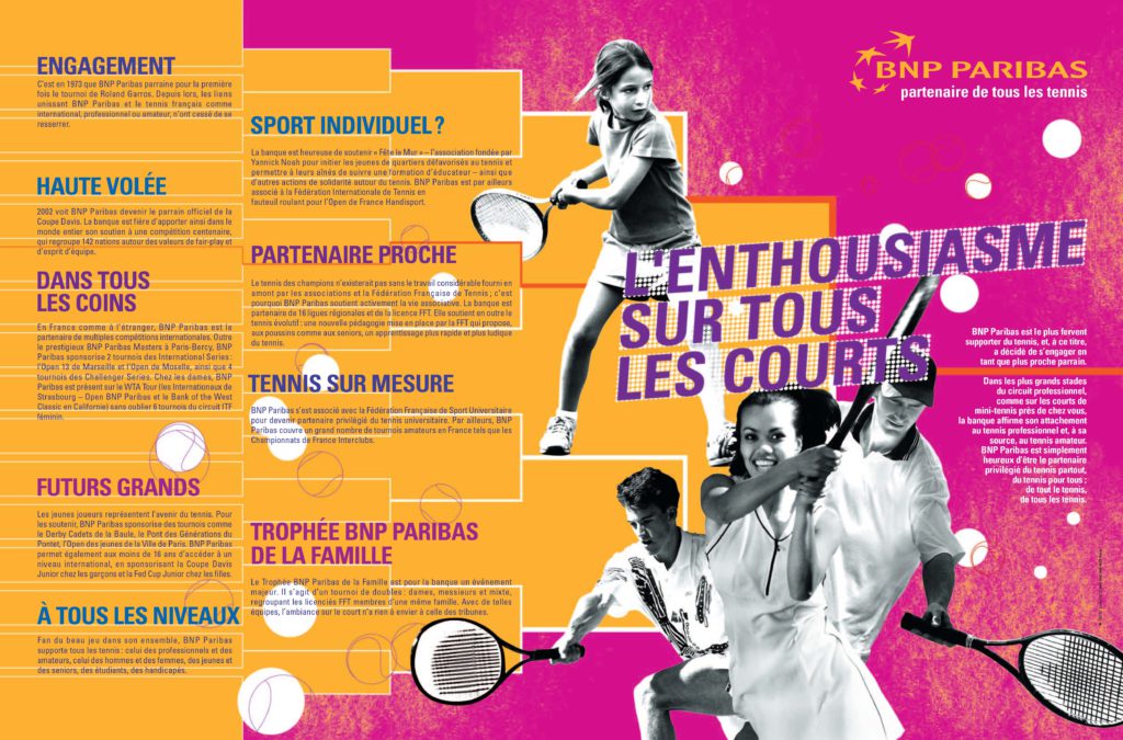 Affiche L'enthousiasme sur tous les courts, BNP Paribas partenaire de tous les tennis - Archives historiques BNP Paribas - Cote 5AF323-1
