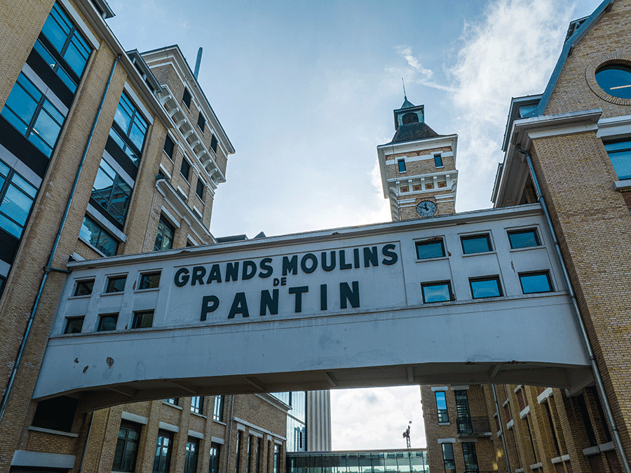 View of the footbridge of the Grands Moulins de Pantin. By Keydrone for BNP Paribas Historical Archives in 2022