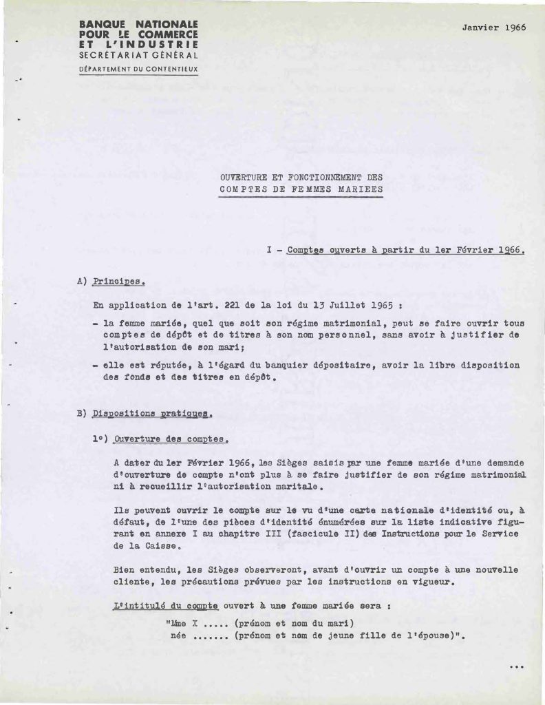 Ouverture Et Fonctionnement Des Comptes De Femmes Mariees Janvier 1966
