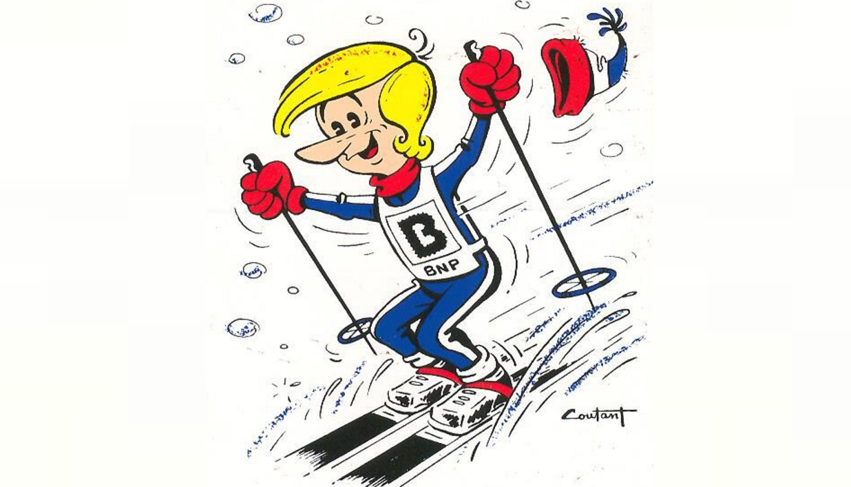 BNP Sticker representing a skier